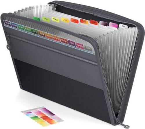 AmazonBasics Expanding File Folder, Letter Size (Fits A4 Paper) – Black – with 13 pockets